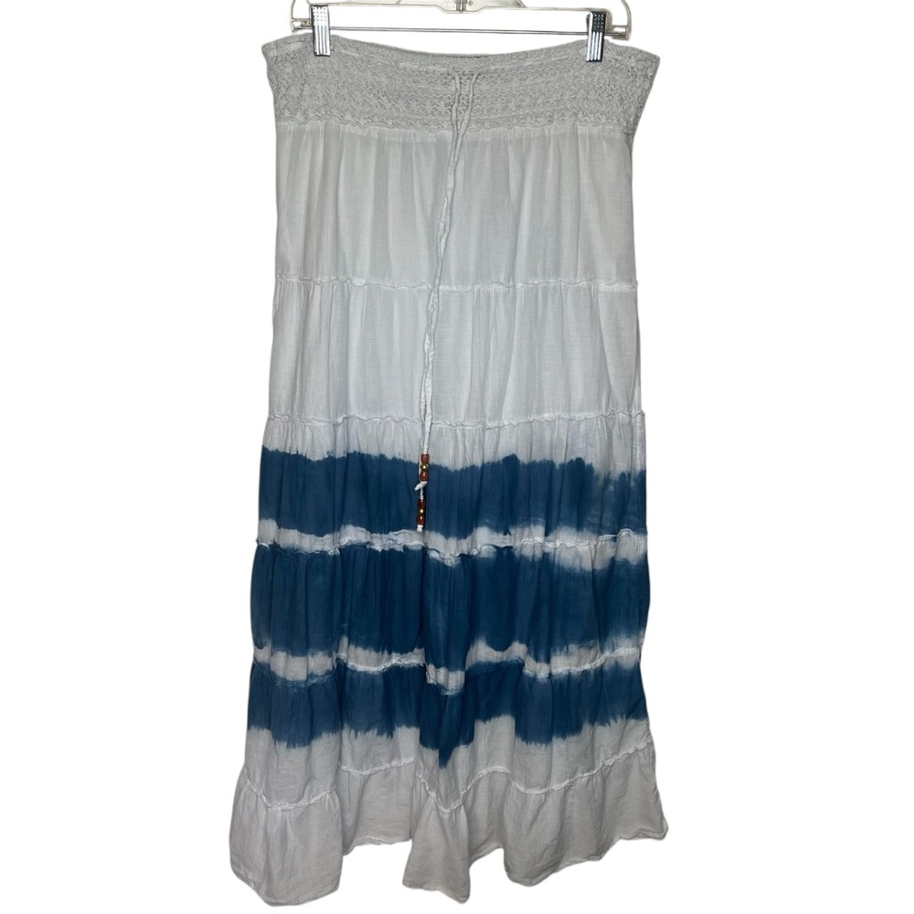 Y2K Wet Seal Maxi Skirt Sz XL Ruffles Tie Dye Stripes White Blue Prairie Skirt